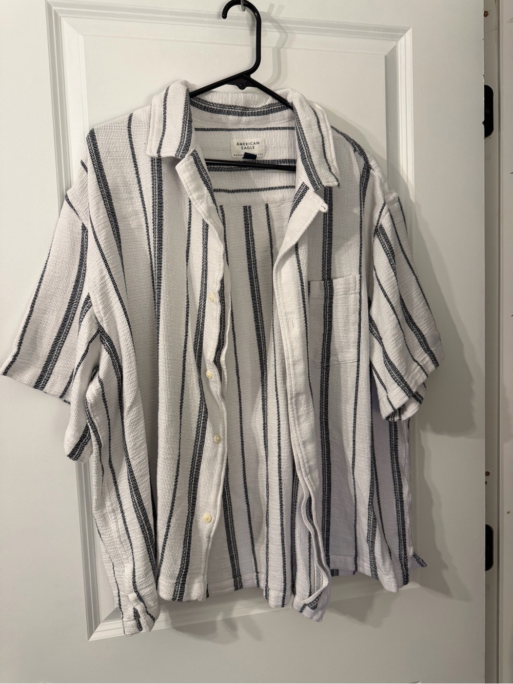 American Eagle Outfitters White Shirt with Navy Stripes Button-Down